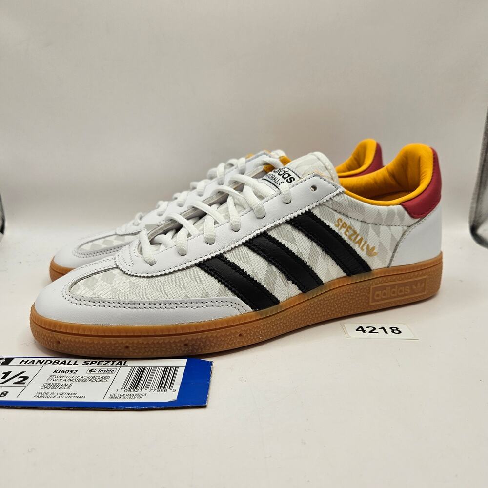 ADIDAS ORIGINALS MEN'S 8.5 HANDBALL SPEZIAL WHITE BLACK RED LIFESTYLE KI6052